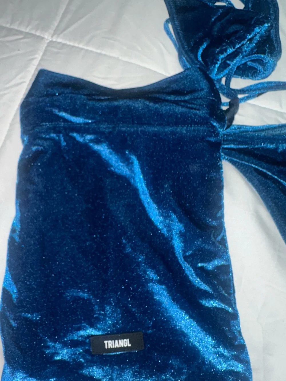 triangl swimwear Velvet Triangle Bikini Set in Teal Blue